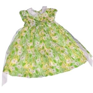 Lilly Pulitzer white label Green and Yellow Floral butterfly dress lined sz 4T